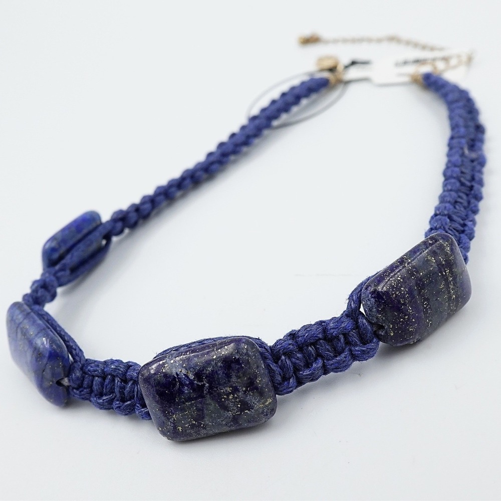 Free People Blue Lapis Macrame Choker Necklace Sweet Carolina Boho Chic - Picture 2 of 7
